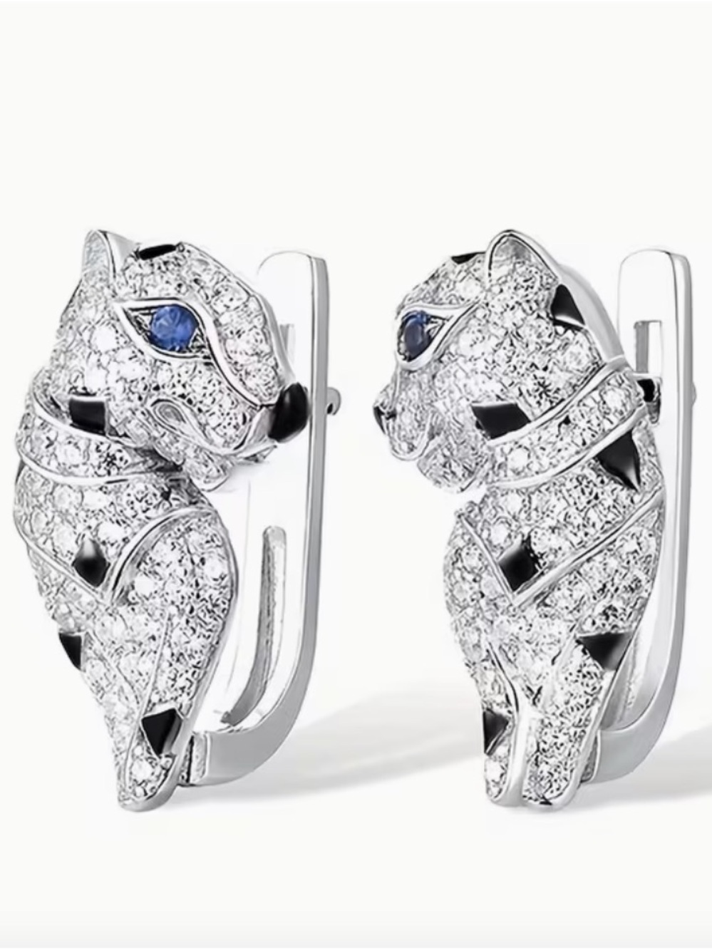 Panther Inspired Pavé Crystal Leopard Head Earrings. - Picture 5 of 6